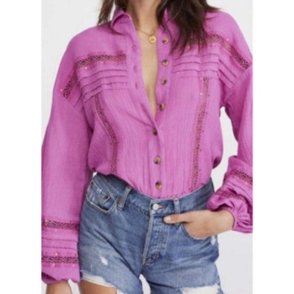 NEW Free People Summer Stars Boho Purple Blouse Size XS